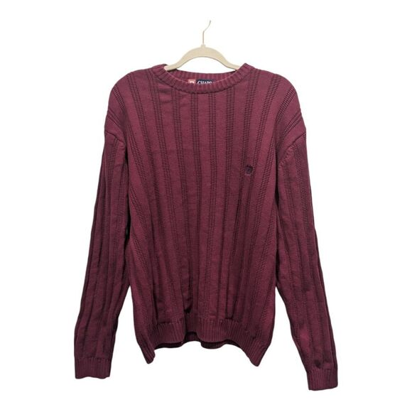 Chaps Ralph Lauren Burgundy Chunky Fisherman Cable Knit Crest Sweater, L - Picture 1 of 8